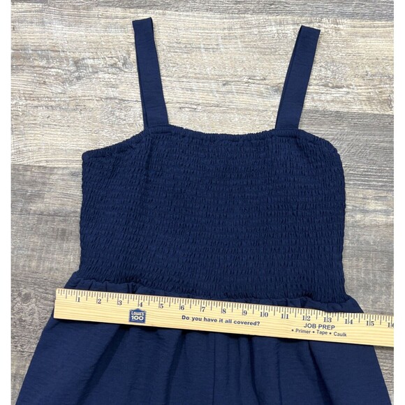 Wide Leg Jumpsuit Overall Strap Solid Blue Pant Jumper Size Large - Picture 11 of 14